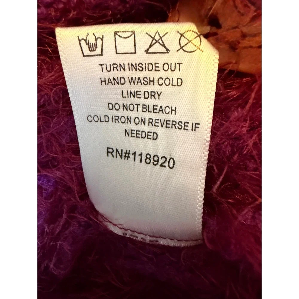 Lucy Paris Cowl Neck Sweater Womens XS Magenta Excellent Fuzzy Eyelash Knit